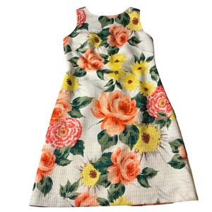 Eliza J Floral Sleeveless Shift Dress Orange Yellow Rose Jacquard Size 4